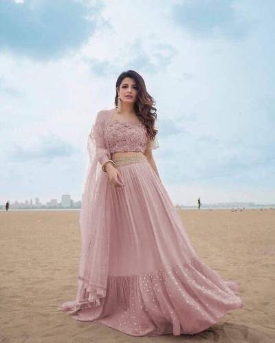 Pink Georgette Ruffle Lehenga  by Rotex Fashion