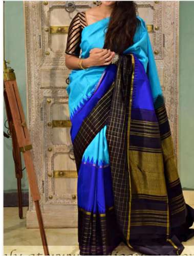 Blue silk Printed Saree