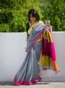 New Trendy Cotton Khadi Silk Hand Made Saree 