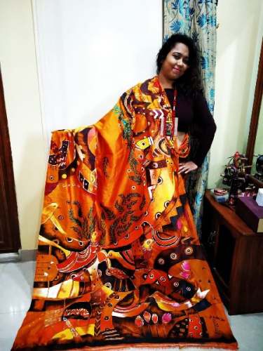 Handicraft printed Saree by Sneha Silk