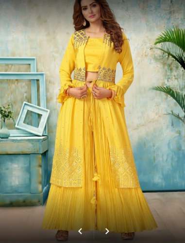 Yellow Functional Wear Indo Western Dress by Pallav