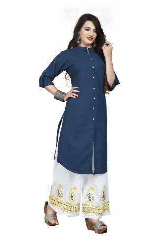 Karry Slub Cotton White Plazo Kurtiz