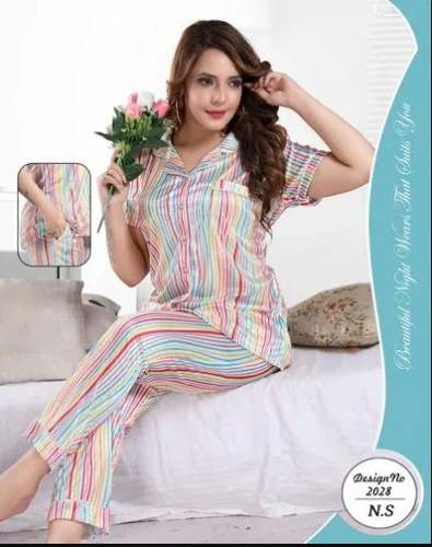 Printed Multiple Colors Satin Night Suit by Missimo Collection Pvt Ltd