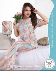 Printed Multiple Colors Satin Night Suit