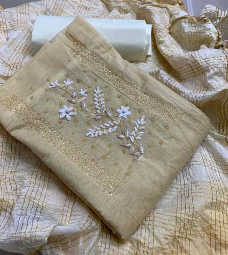 Chanderi Cotton Hand Work Dress Material