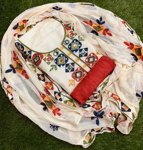 Chanderi Silk Dress Material With Aari Work