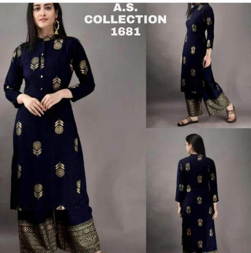 Rayon Foil Print Kurti With Palazzo Set
