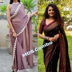 Jute And White Lace Joya Silk Combo Saree