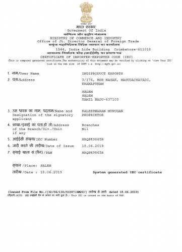 Our Certifications of Indiproduct Exports