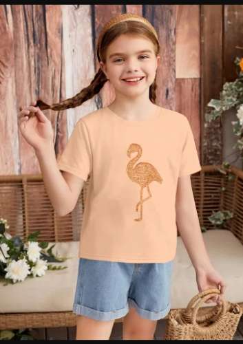Girls Half Sleeves Sequence 100% Cotton T-Shirt