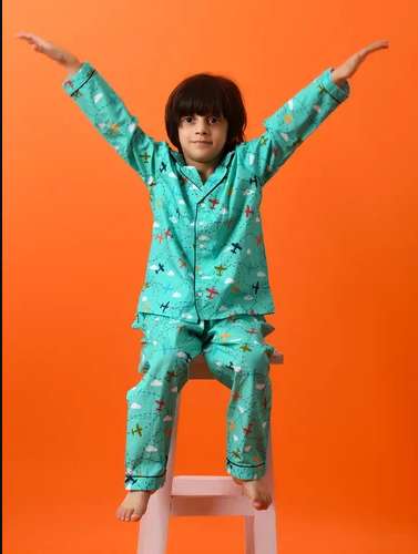 Kids Full Sleeves 100% Cotton Nightsuit by Fun Krafts