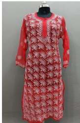 Designer Red Chikan Kurti 