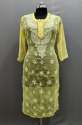 Pure Yellow Chikan Work Kurti 