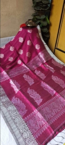 Linen Embroidered Saree  by threads talk