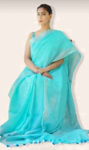 Pure linen saree by S K Handloom