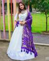 Beautiful White Cotton Lehenga with Purple Dupatta  thumb 1