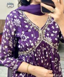 New Launched Purple Alia Cut Suit Set 