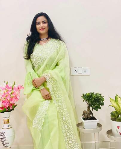 Organza With Embroidery Work Saree