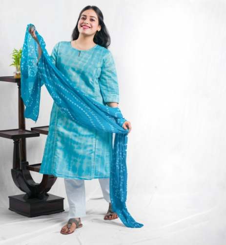 Aqua Blue Chanderi Set by Angaraag Clothing