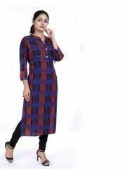 Blue Designer Printed Rayon Kurtis | Red Print
