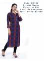 Blue Designer Printed Rayon Kurtis | Red Print thumb 1