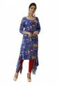 Blue Trail Cut Kurti With Abstract Print