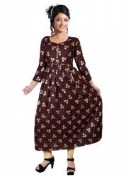 Brown Designer Anarkali Kurtis | Golden Print