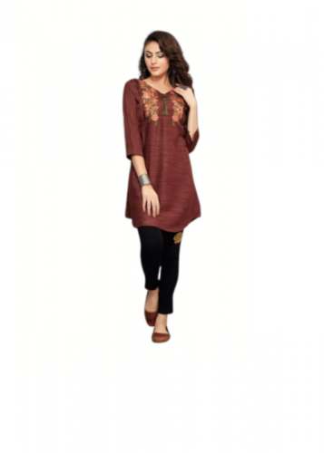 Brown Designer Kurtis | Colorful Embroidery