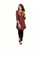Brown Designer Kurtis | Colorful Embroidery