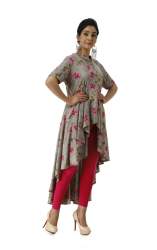 Brown Rayon Indo-Western Printed Designer Kurtis