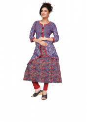 Designer Blue Cotton Kurtis | Red  White Print