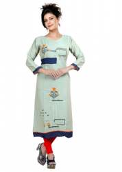 Designer Kurtis | Blue & Orange Patchwork Print