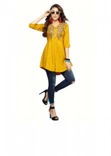 Designer Kurtis With Beige Floral Design