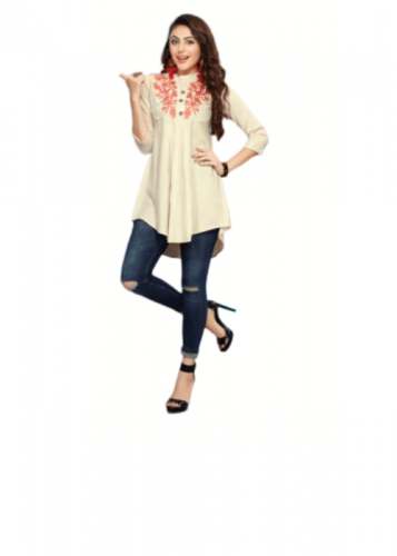 Designer Kurtis With Orange  Floral Thread work