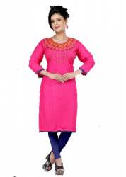 Designer Pink Kurti With Blue  Threadwork