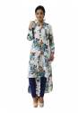 Designer Trail Cut Kurti White | Floral Print