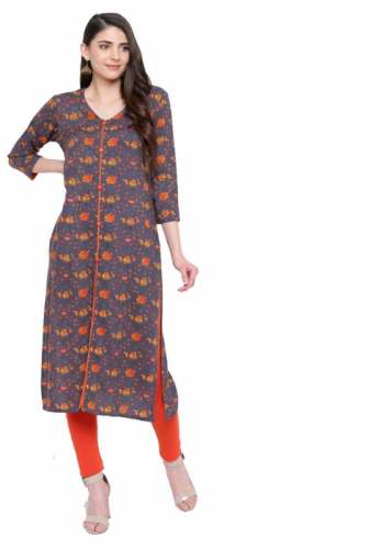 Grey Designer Floral Print Kurtis | Orange Print