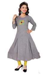 Grey Designer Kurtis | Yellow Design & Patchwork