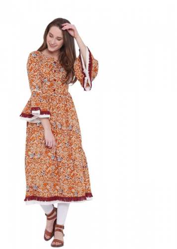Layered Cotton Anarkali Kurti | Floral Print