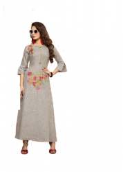 Light Grey Embroidered Kurti | Floral Design