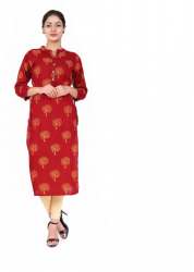 Maroon Designer Kurtis With Gold Block Print