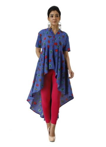 Navy Blue Indo-Western Printed Designer Kurtis