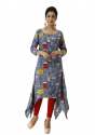 Navy Blue Trail Cut Kurti | Abstract Print