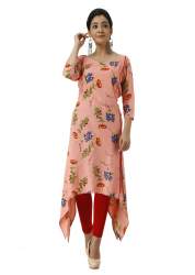 Orange Designer Trail Cut Kurti | Floral Print