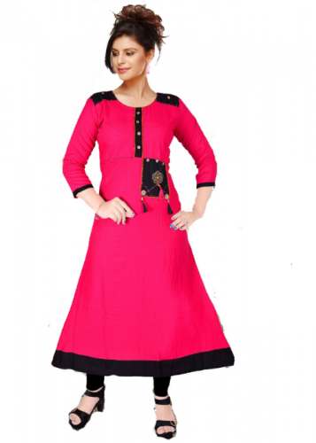 Pink Designer Kurtis | Black Patchwork Detailing