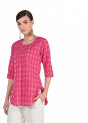 Pink Designer Kurtis With White Pattern