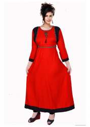 Pink Designer Rayon Kurtis With Black Work