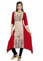 Red Anarkali Kurtis With Pink Panel & Floral Print