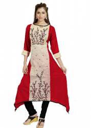 Red Anarkali Kurtis With Pink Panel & Floral Print