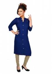 Solid Blue Kurtis| Minimal Print In Golden Color